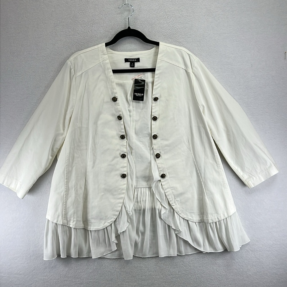 Torrid Ivory Cotton Jacket Sz 2X (18-20) Soft Boho Peplum /Gathered Bottom NWT
